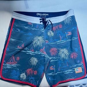 Billabong Men's Blue Swim Shorts with Firework Print  USA